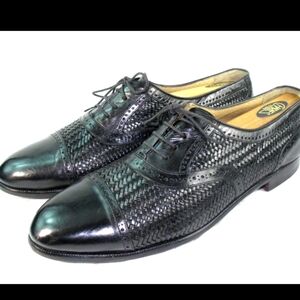 Meglan Oxfords Black Woven Leather Size 10.5 US